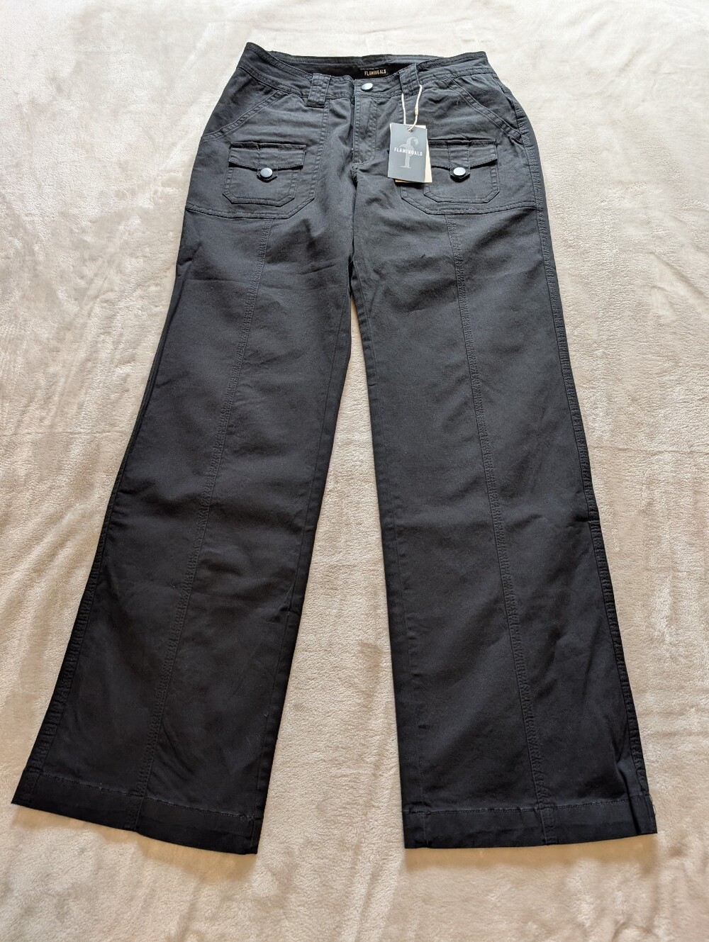 Flamingals Classic High-Rise Straight Leg Cargo Pants - Black NWT Small - Picture 3 of 9